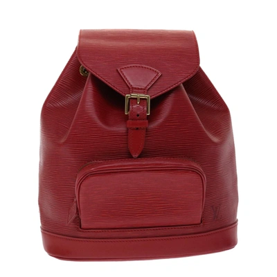 Pre-owned Louis Vuitton Montsouris Leather Backpack Bag () In Red