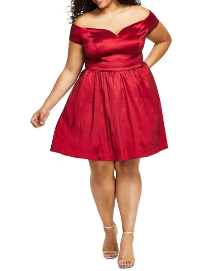 B Darlin Plus Womens Off-the-shoulder Mini Fit & Flare Dress In Red