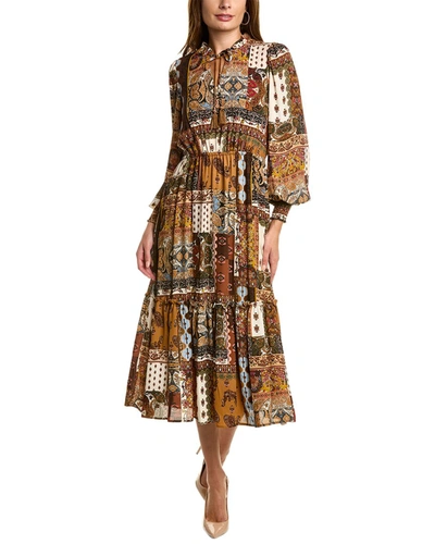 T Tahari Patchwork Midi Dress In Brown