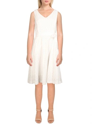Dress The Population Womens Eyelet Belted Mini Dress In White