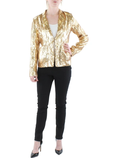Gracia Womens Sequined Dressy Suit Jacket In Gold