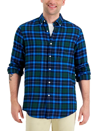 Club Room Mens Flannel Buffalo Plaid Button-down Shirt In Blue