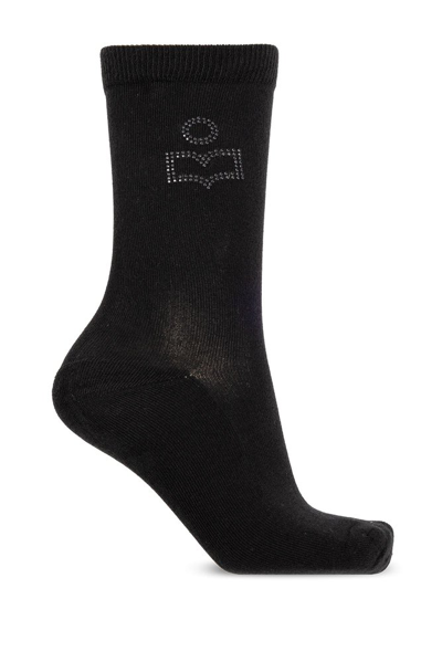 Isabel Marant Logo Motif Embroidered Socks In Black