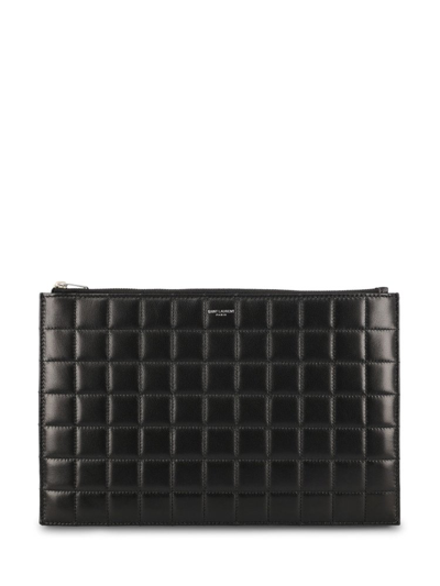 Saint Laurent Quilted Zipped Pouch In Black