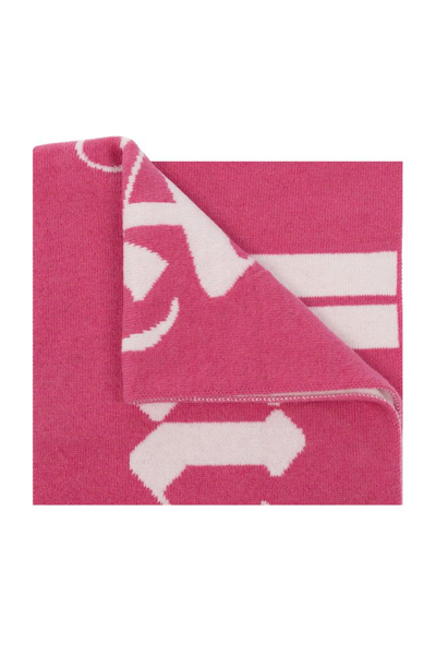 Palm Angels Kids Logo Intarsia Knitted Scarf In Pink