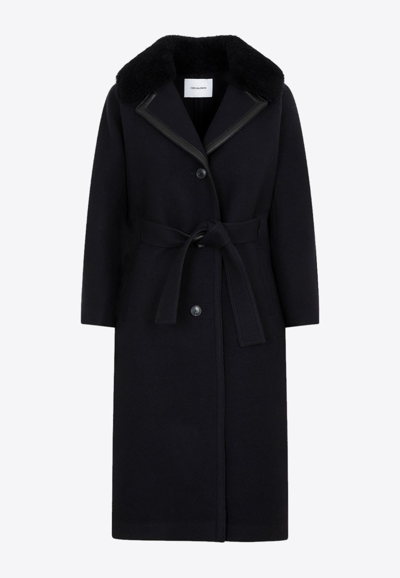 Yves Salomon Coat Felt Wool Fabric In Midnight