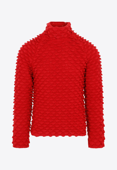 Bottega Veneta 鱼鳞纹羊毛混纺针织毛衣 In Scarlet