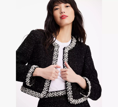 Kate Spade Embellished Tweed Jacket In Black