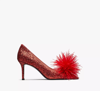 Kate Spade Marabou Pointed Toe Pump In Engine Red