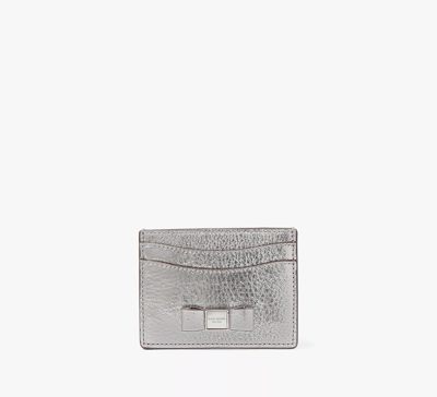 Kate Spade Morgan Bow Embellished Metallic Card Holder In Silver