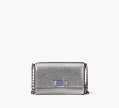Kate Spade Morgan Bow Embellished Metallic Flap Chain Wallet In Silver