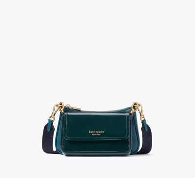 Kate Spade Double Up Patent Leather Crossbody In Artesian Green