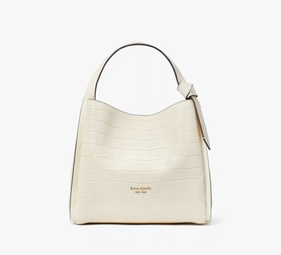 Kate Spade Knott Croc-embossed Medium Crossbody Tote In Halo White