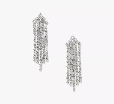 Kate Spade Showtime Fringe Statement Earrings In Clear/silver