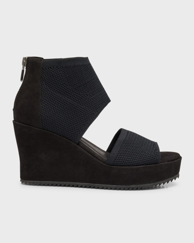 Eileen Fisher Leto Knit Wedge Sandals In Black