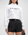 Balmain Cropped Sweatshirt With Logo Print And Buttons In White/black