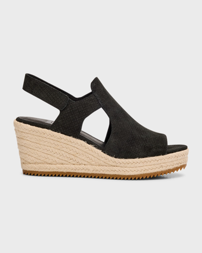 Eileen Fisher Wilda Suede Slingback Wedge Espadrilles In Black