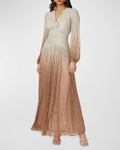 Shoshanna Alina A-line Ombre Metallic Chiffon Gown In Champagne Rosegold