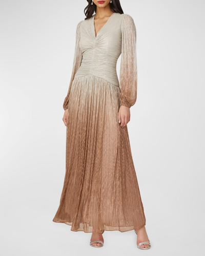 Shoshanna Alina A-line Ombre Metallic Chiffon Gown In Champagnerose Gol