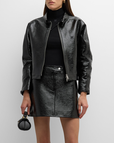 Courrèges Shiny Vinyl Zip Bomber Jacket In Black