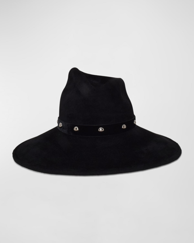 Gigi Burris Drake Felt Fedora With Studded Band In Black