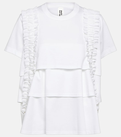 Noir Kei Ninomiya Buckle-embellished Ruffled T-shirt In White