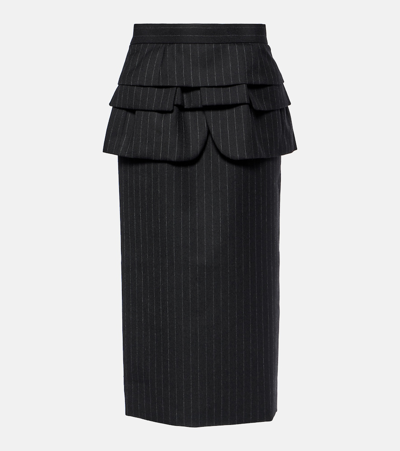Sacai Ruffle Overlay Chalk Stripe Pencil Midi Skirt In Black