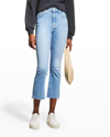 Mother The Insider High Rise Crop Step Fray Bootcut Jeans In Blue