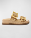 Schutz Enola Dual-buckle Easy Slide Sandals In Beige