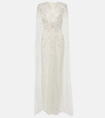 Jenny Packham Bridal Sweet Wonder Sequined Caped Gown In White