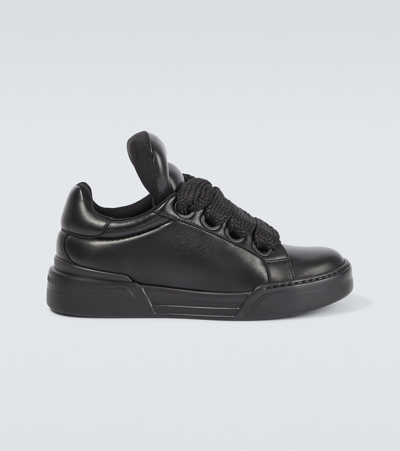 Dolce & Gabbana Nappa Leather Mega Skate Trainers In Black