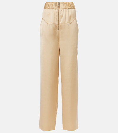 Khaite Felton Wool-satin Wide-leg Pants In Ivory