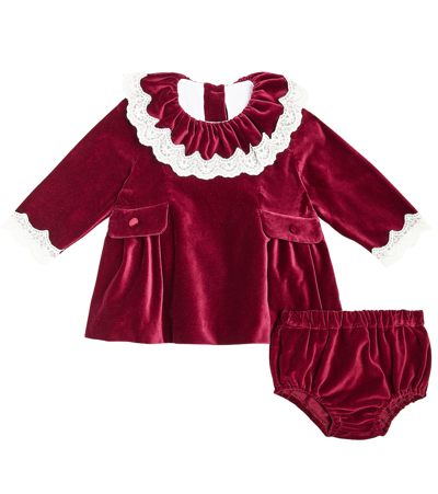 La Coqueta Babies' Daroca Velvet Dress And Bloomers Set In Red