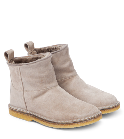 Pèpè Kids' Otter Shearling-lined Suede Boots In Pink