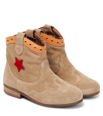 Pèpè Kids' Appliqué Suede Boots In Beige