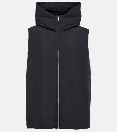 Jil Sander Oversized Hooded Down Vest In Black
