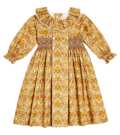 La Coqueta Kids' Roda Smocked Floral Cotton Dress In Yellow