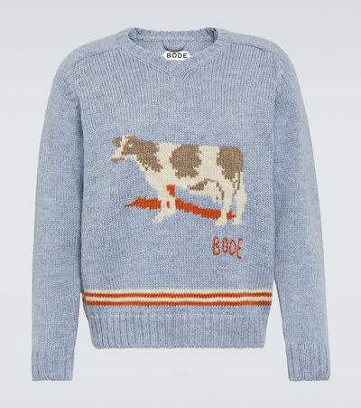 Bode Cattle Wool Jumper In Light Blue