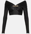 Rabanne Glossy-finish Long-sleeved Cropped Top In Black