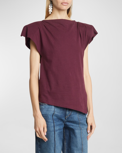 Isabel Marant Sebani Strong-shoulder Cap-sleeve Asymmetric T-shirt In Plum