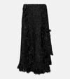 Sacai Fringed Flared Tweed Midi Skirt In Black