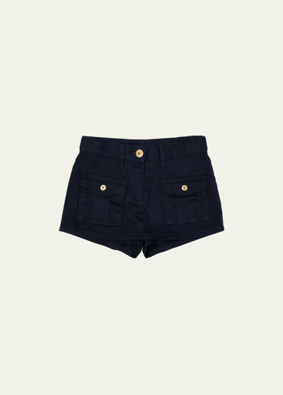 Versace Kids' Girl's Gabardine Denim Shorts In Navy