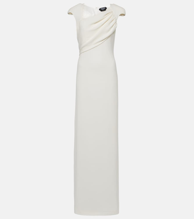 Tom Ford Double Silk Georgette Draped Long Dress In White