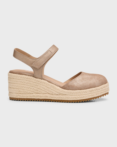 Eileen Fisher Nessa Metallic Ankle-grip Wedge Espadrilles In Platinum