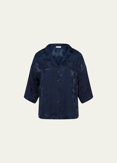 Hanro Valene Cropped Sleeve Shirt In Blueberry Flowers