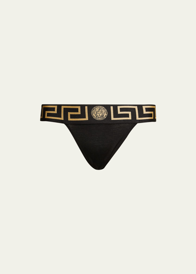 VERSACE GRECA-BORDER STRETCH COTTON THONG