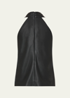 Milly Preston Pleated Vegan Leather Halter Top In Black