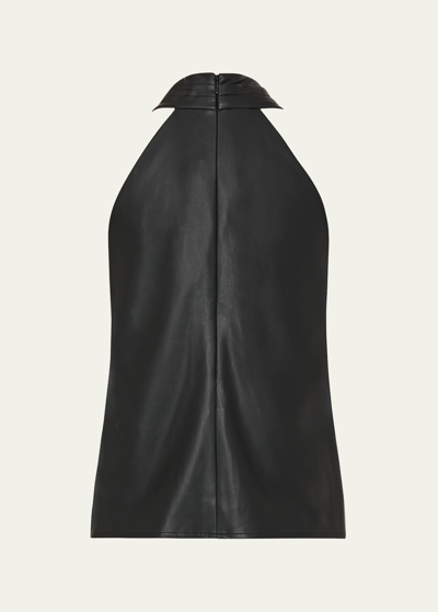 Milly Preston Pleated Vegan Leather Halter Top In Black