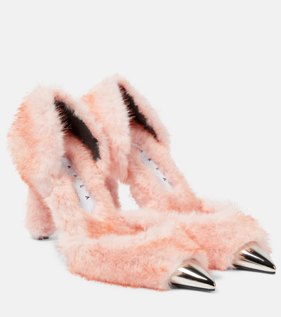 Area Dagger Faux Fur-trimmed Pumps In Pink