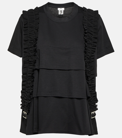 Noir Kei Ninomiya Ruffled Cotton T-shirt In Black